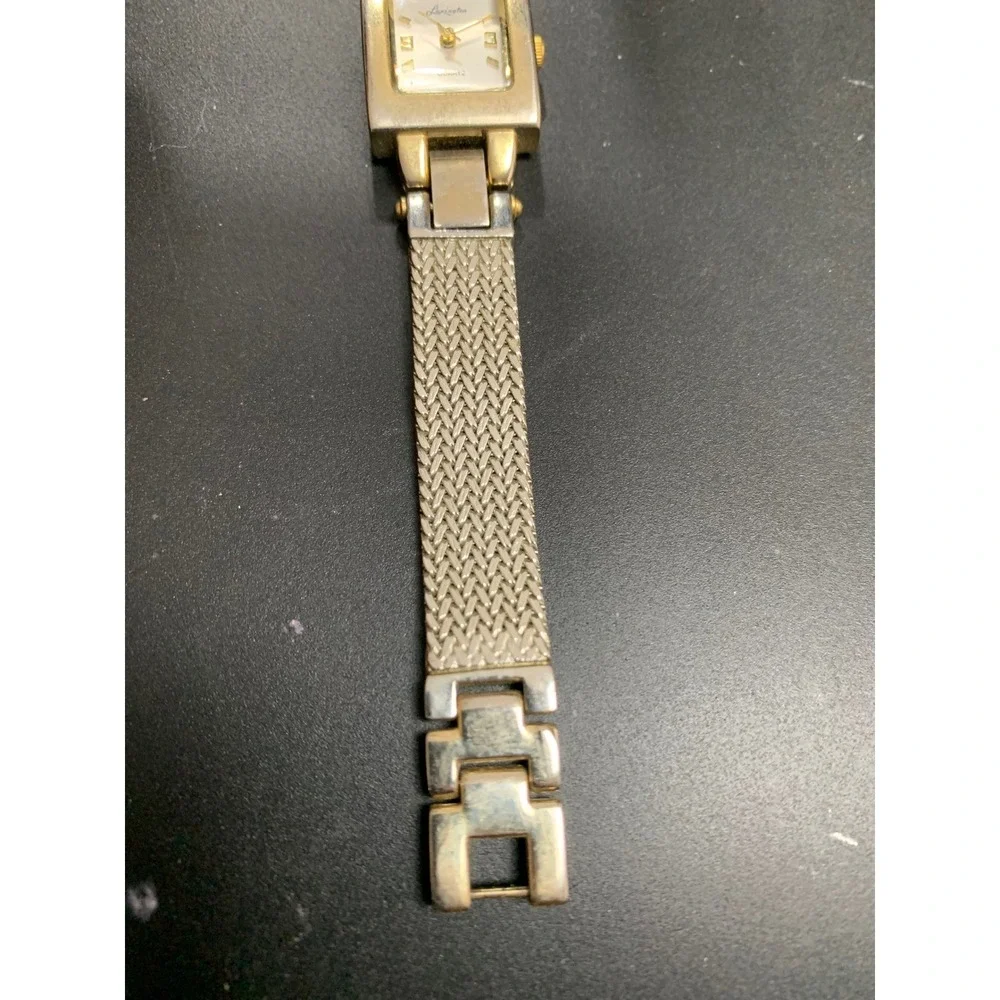 Lexington Quartz Watch Womens Gold Silver Tone Rectangle Face Mesh Band 60840